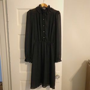 Vintage High Collar Black Dress (Knee Length) L